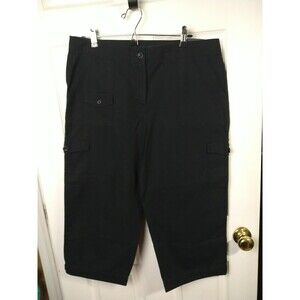 IZOD Woman 12 Black Capri Wide Leg Flat Front Rip Stop Cargo Pants Casual